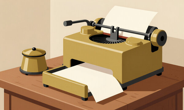 warm soft light illuminates antique brass telegraph machine meticulously prints blank paper strip weathered