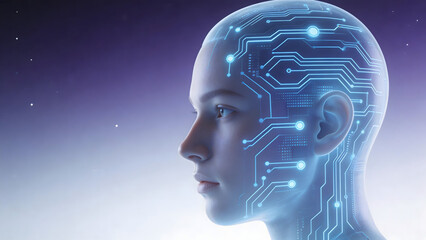 Obraz premium Human head with digital circuit overlay