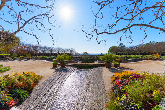 Los Angeles, California - January 8, 2026: Beautiful Sunlit Garden at the Getty Center in Los Angeles
