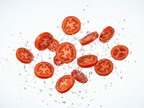 Fresh Sliced Red Tomato Pieces.
