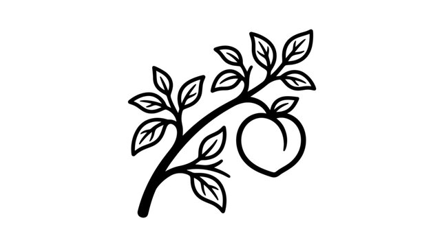 Simple black and white apple tree illustration branch.