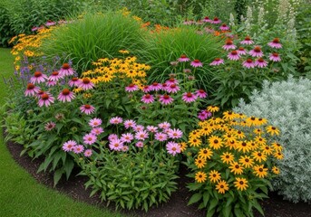 Naklejka premium Colorful wildflowers blooming in a lush garden