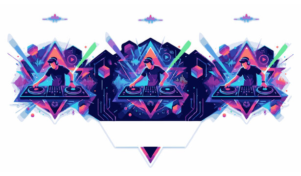 Electronic dance music festival poster with neon geometric party elements vector