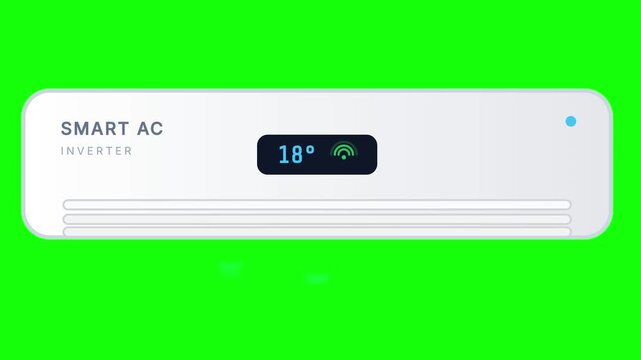 Smart AC Inverter with Digital Display Showing Temperature and Wi-Fi Signal, Isolated on Green Screen for Easy Compositing and Video Editing