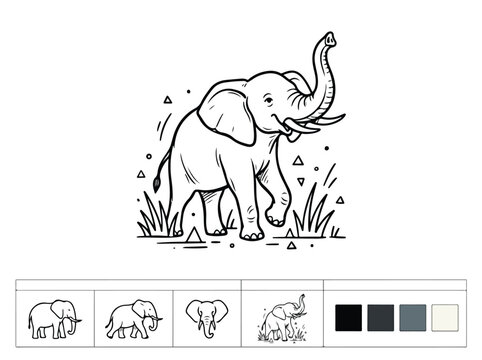 Elephant Illustration Line Art.