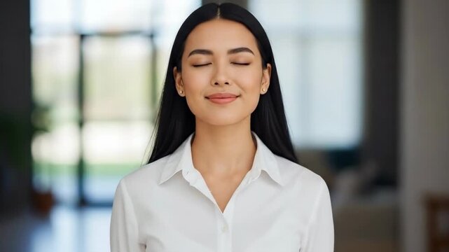 Woman singing passionately in a serene indoor environment