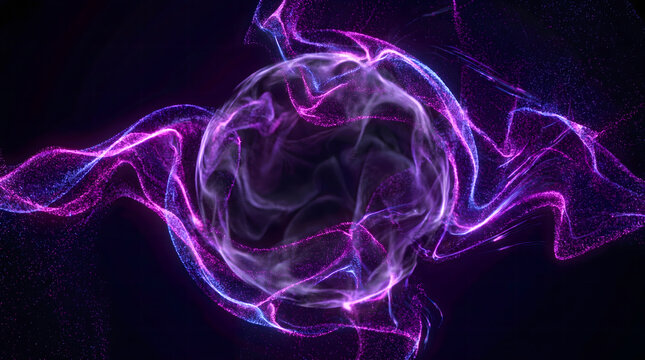 Abstract glowing purple energy sphere with swirling light trails, abstract