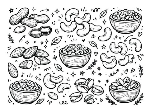 Peanuts and Cashews Nuts Illustration.
