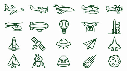 Set of line icons for aviation, space travel, and cosmic elements © Siamart