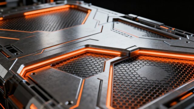 Closeup of futuristic metallic panel