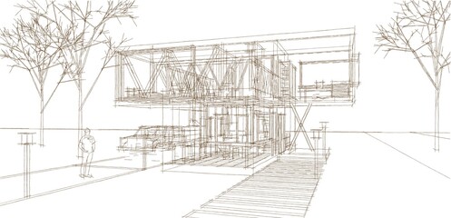 Obraz premium modern townhouse with console 3d illustration