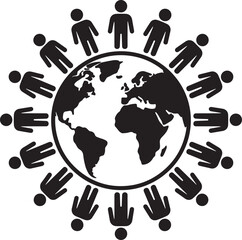Fototapeta premium People standing around earth globe in circle silhouette vector illustration for World Population Day