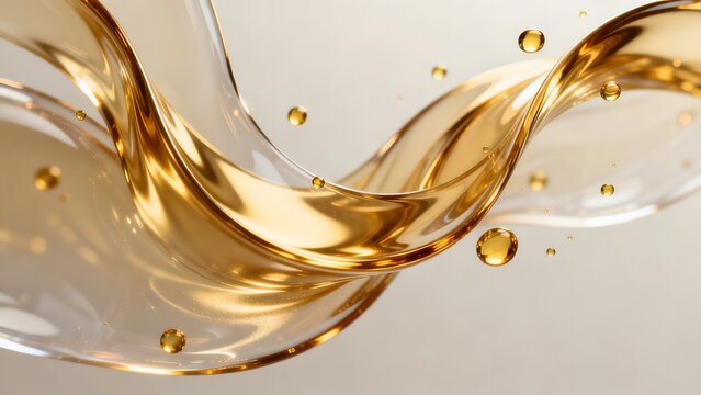 Golden liquid swirl with droplets