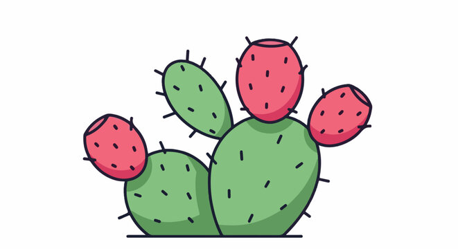 Cartoon illustration of a prickly pear cactus with red fruit