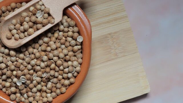 coriander seeds, ceramic bowl, zoom out effect, healthy food, spice