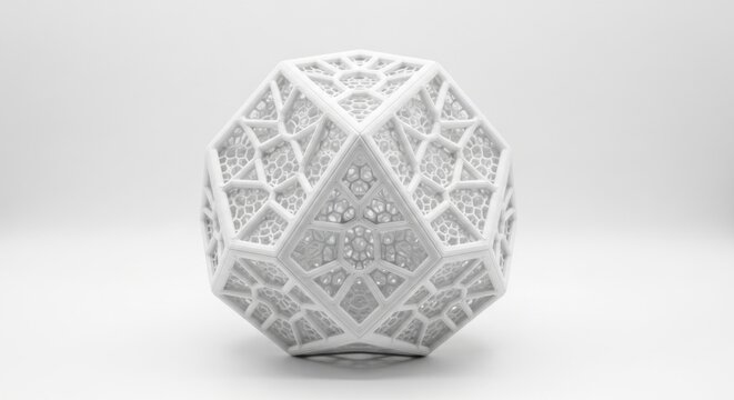 Geometric, 3D, white, polyhedron, Buckminsterfullerene