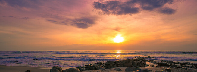 Sunset over the sea. Atlantic ocean in evening, Porto, Portugal, Europe © vvvita