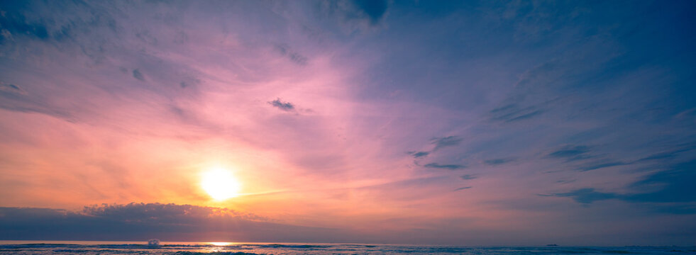 Sunset over the sea. Atlantic ocean in evening, Porto, Portugal, Europe