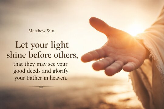 Shine Your Light: Matthew 5:16 Scripture Typography Poster with Radiant Background
