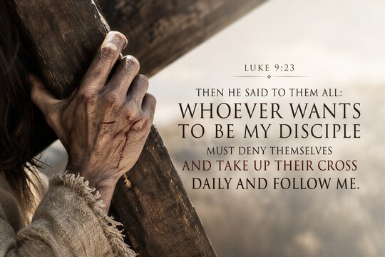Self-Denial and Cross-Bearing: Luke 9:23, Follow Jesus Daily, High-Quality Christian Devotion Poster