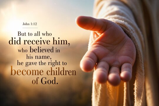 Divine Adoption: John 1:12, Believing in Jesus Grants God's Children Authority, High-Resolution Scripture Art