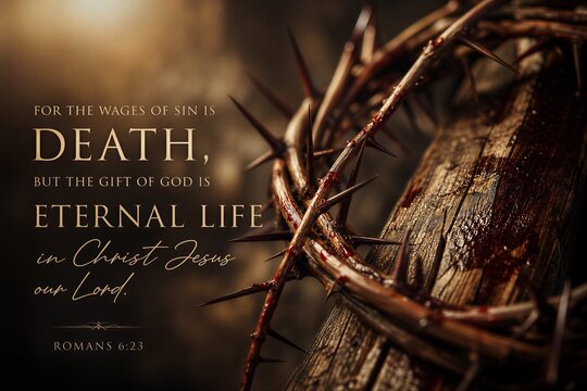 Romans 6:23: Sin's Wages and God's Gift of Eternal Life in Christ Jesus, with Contrasting Imagery.