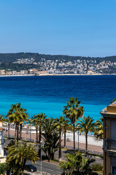 Nice France, Panoramic view of the sea and the coast of the French Riviera.