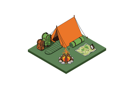 Camping Scene Isometric Illustration