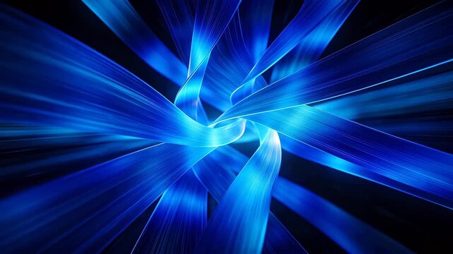 Abstract blue glowing ribbons intertwining with light trails on dark background