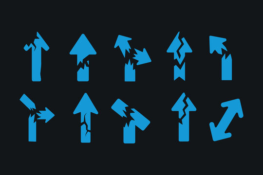 Broken arrow icons, symbolizing disruption, cracked directional arrows.