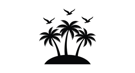palm trees and birds silhouette on white background © MSTMAJEDA