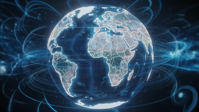 Digital globe with glowing network connections illustrating global communication and technology concept