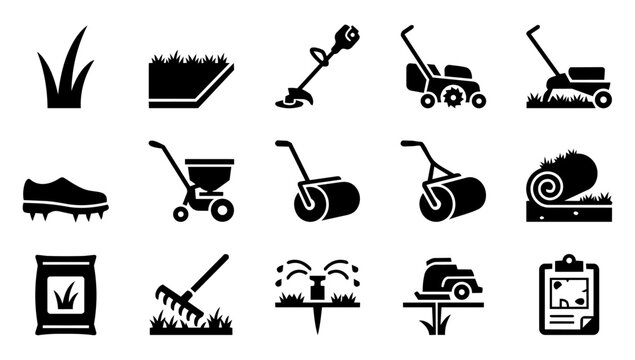 Lawn Care and Garden Maintenance Service Silhouette Icons Set