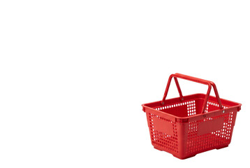 Fototapeta premium Empty red plastic shopping basket with handles isolated