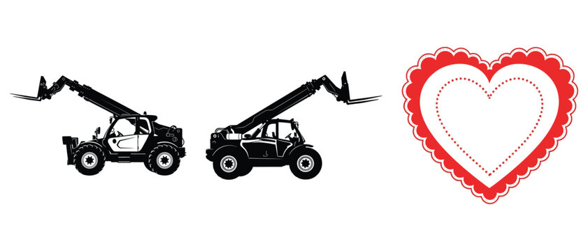 Set of two telehandler forklifts and a decorative heart frame isolated on white background avocado t shirt