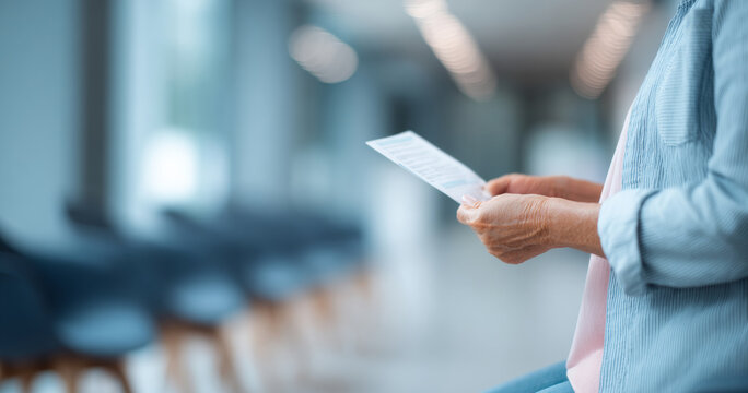 Person reading document in waiting area