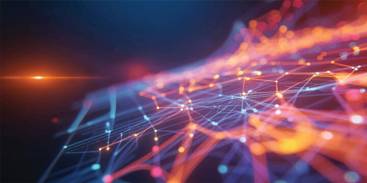Glowing water sparks and droplets on fire with digital energy waves background