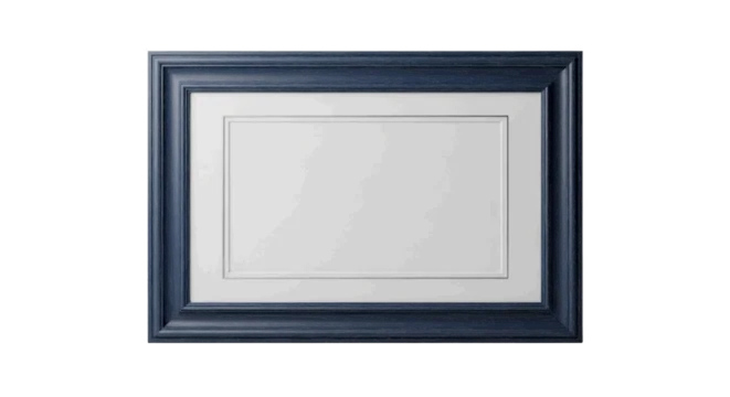 Minimal black silhouette icon, simple flat vector, bold black shape, no, no shading vintage distressed blue picture frame with mat on a, flat icon style
