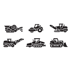 Obraz premium Heavy Equipment Vehicle SetProfessional heavy equipment vehicle glyph icon set for industrial construction and engineering projects.