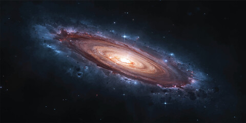 Galaxy in space with glowing stars nebula universe cosmic spiral night sky illustration © Midul