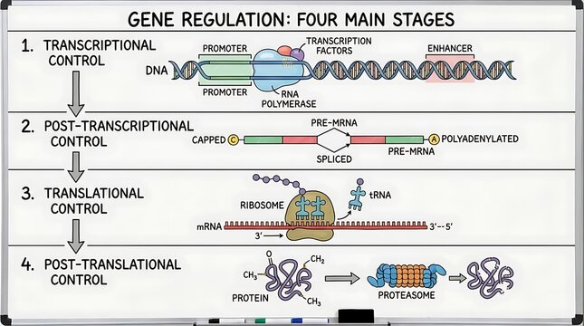 Detailed Diagram of Gene Regulation Four Main Stages Illustration
