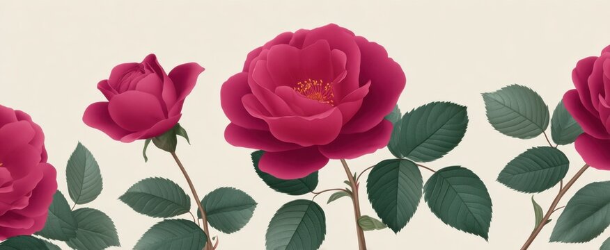 Roses blooming in a summer setting with petals and foliage for wedding invitations designs
