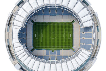 Aerial view of empty soccer stadium with green pitch © Kate