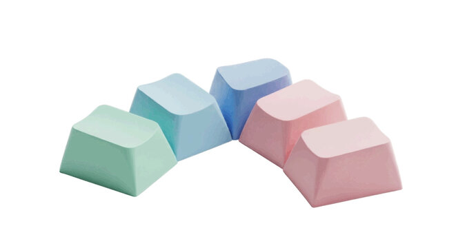 Minimal black silhouette icon, simple flat vector, bold black shape, no, no shading set of pastel colored blank mechanical keyboard keycaps on a, flat icon style