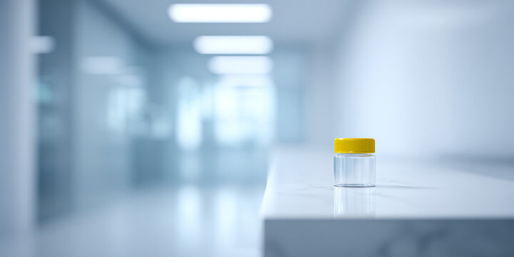 Empty specimen container on laboratory counter