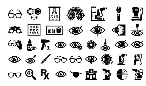 Optometry Icons Black Flat Design Vector Illustration Collection