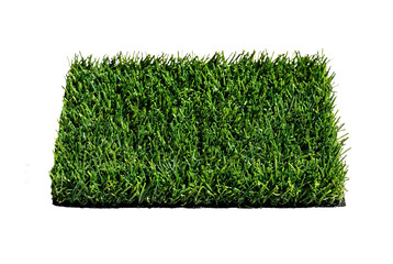 Rectangular patch of green artificial grass turf isolated © Kate