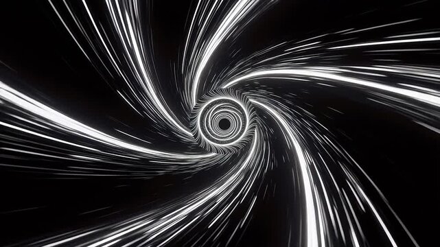 Abstract black and white spiral tunnel with motion blur and infinite depth