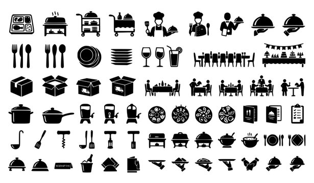 Catering Icons Black Flat Design Vector Illustration Collection