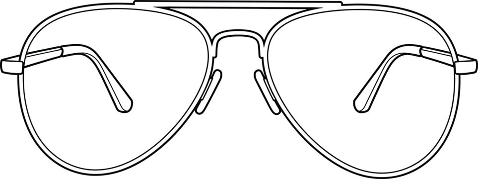 Black and white line of aviator style eyeglasses, sunglasses, eyewear aviator glasses